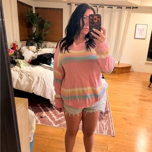 Pastel Rainbow Striped Pink Sweater